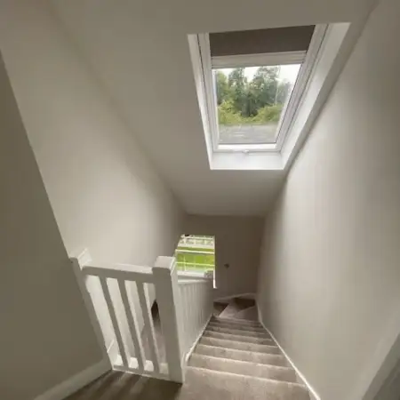 stairs with a window at the landing: Click Here To View Larger Image