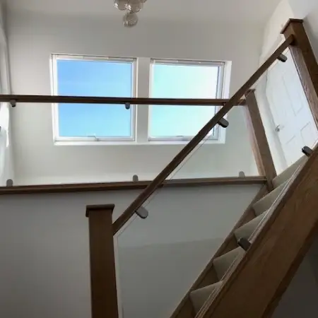 open plan landing with oak and glass balustrade: Click Here To View Larger Image